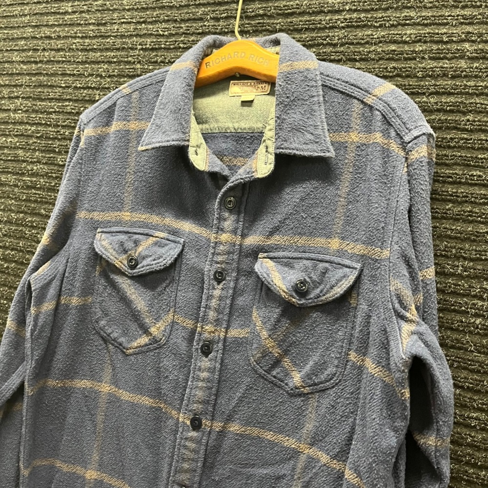 Wallace & Barnes Mens Blue Plaid Flannel Button Down Work Shirt Size M J.Crew